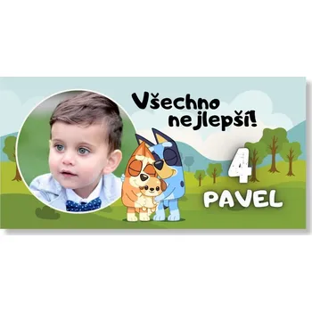Party dekorace Personal Narozeninový banner s fotkou – Bluey Rozměr banner: 130 x 65 cm