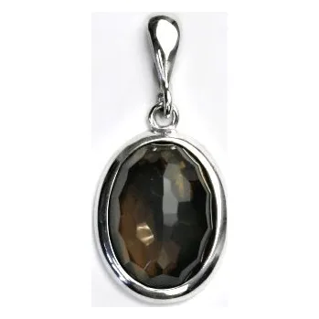 Přívěsek Zlatý přívěsek, bílé i žluté zlato, přírodní záhněda brus - P 1454/22 (záhněda 14x10 mm)