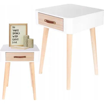 Noční stolek Noční stolek Eve kožený úchyt bílý do ložnice s zásuvkou LOFT