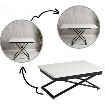 Konferenční stolek Rozkládací konferenční stolek 120x91x75cm bílá matná/černá, stůl LAWOSTÓŁ