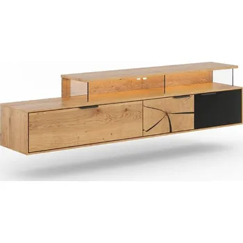 Televizní stolek Dubový Tv stolek TIRANO s černým sklem