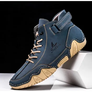 Pánská běžecká obuv Pánské kotníkové boty z kůže pro outdoor a volný čas Barva: Modrá, Velikost: 39