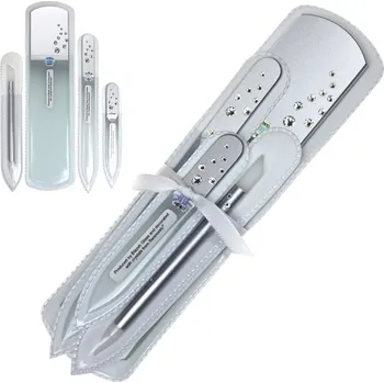 Crystal Bohemia, Poděbrady Dárková sada 4-dílná - pilníky s křišťály Swarovski - stříbrná