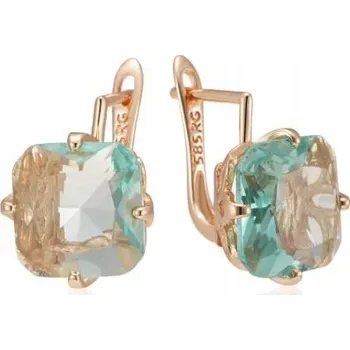 Náušnice Náušnice zlato 585 pozlacené zirkony aqua křišťál zlaté rose gold