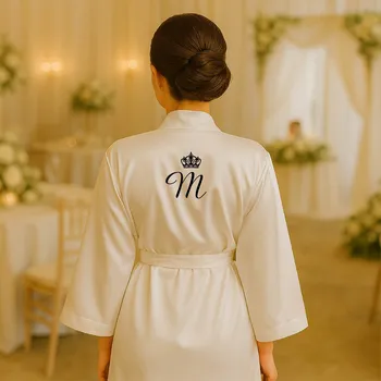 Dámský erotický župan Saténový župánek s iniciálou BÍLÝ Velikost: S