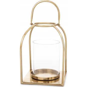 Svícen Zlatý kovový lampion lucerna zlatá sklo dekorace