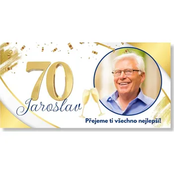 Party dekorace Personal Narozeninový banner s fotkou - Zlatá 70 Rozměr banner: 130 x 65 cm