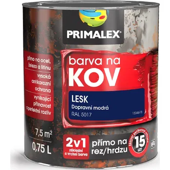 barva na kov PRIMALEX Antikorozní barva na kov 2v1 0.75 l RAL 5017 dopravní modrá