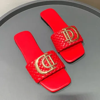 Dámské pantofle Letní sandály s tkaným designem pro volný čas Barva: Červená, Velikost: 36