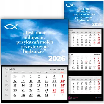 Kalendář TRÍDÍLNÝ NÁSTĚNNÝ KALENDÁŘ 2026 - BIBLICKÉ CITÁTY A PŘIKÁZÁNÍ - VZOR