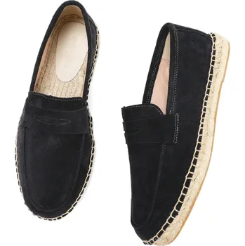 Pánské mokasíny Pánské espadrilky slip-on z přírodní kůže a jutové tkaniny Barva: Tmavě Modrá, Velikost: 46