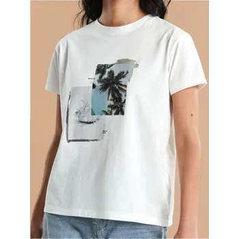 Dámské oblečení Sinsay - Tričko s krátkými rukávy a potiskem - bílá - 8651J-00X - 8651J-00X-XS