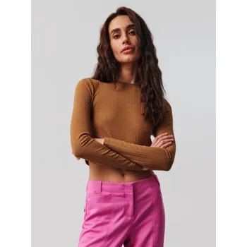 Dámské tričko Sinsay - Crop top z žebrovaného úpletu - béžová - 4278F-80X - 4278F-80X-XL