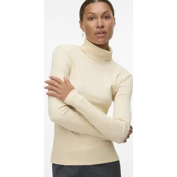 Dámské tričko Vero Moda bavlněný rolák Chloe krémový Velikost: L