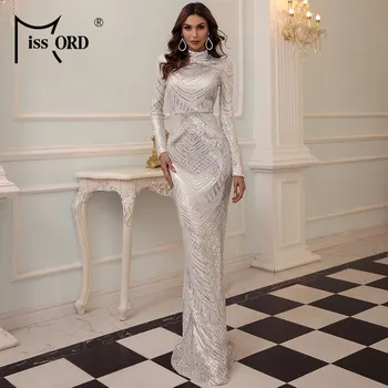 Dámské šaty Pouzdrové maxi šaty s třpytivými vzory LissCord Barva: Bílá, Velikost: L