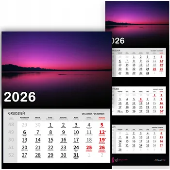 Kalendář Nástěnný Kalendář Trojdílný 2026 ZORZA NAD JEZEREM Do Kanceláře Dárek Vz