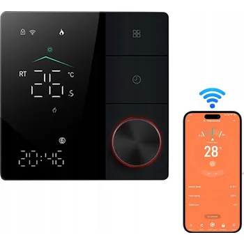 Termostat TUYA Termostat s otočným ovladačem WiFi Matter LCD pro vodní podlahové topení, černý