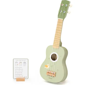 Hudební nástroj pro děti Viga Dřevěná ukulele kytara pro děti zelená s notami