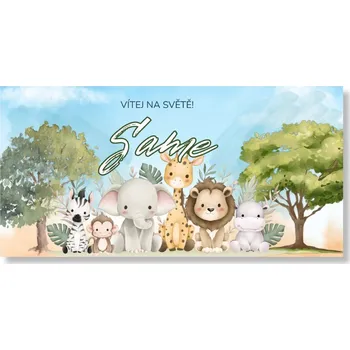 Personal Banner na přivítání miminka – Safari Rozměr banner: 130 x 65 cm