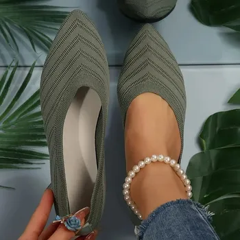 Dámské lodičky Dámské slip-on boty s plochou podrážkou do kanceláře Barva: Olivová, Velikost: 36