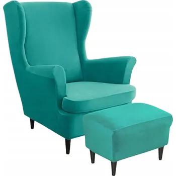 Křeslo ELASTICKÝ POTAH NA KŘESLO UŠÁK S PODNOŽKOU, VELUR OEKO TEX, SVĚTLE TYRKYSOVÝ