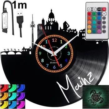 Hodiny Mainz Nástěnné Hodiny s LED RGB Podsvícením na Dálkové Ovládání Vinylová Deska Moderní
