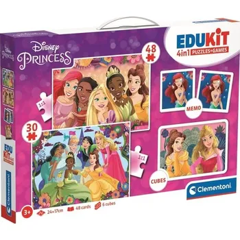 Desková hra Edukit Princess 4v1 (pexeso, 48 + 30 puzzle, 6 kostek)