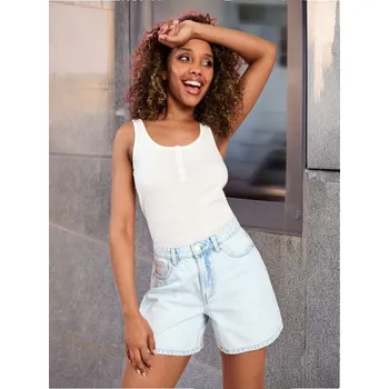 Dámské tričko Sinsay - Crop top z žebrovaného úpletu - krémová - 4123Z-01X - 4123Z-01X-XXS