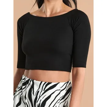 Dámské tričko Sinsay - Tričko s krátkým rukávem a ozdobným výstřihem - černá - 8660J-99X - 8660J-99X-M