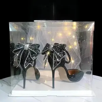 Dámské sandále Elegantní sandály s krystaly a mašlí na slavnosti Velikost: 38, Barva (Varianta): Black Hollow 9CM