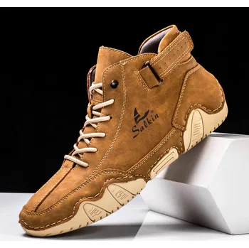 Pánská běžecká obuv Pánské kotníkové boty z kůže pro outdoor a volný čas Barva: Hnědá, Velikost: 46
