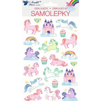 samolepka ANDEL vánoce 2025 Samolepky jednorožci s ražbou 21 x 14 cm