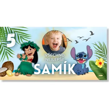 Personal Narozeninový banner s fotkou - Stitch Rozměr banner: 130 x 65 cm