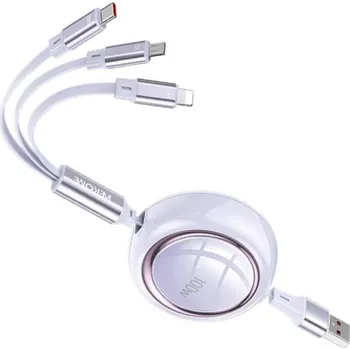 WEKOME Star Series 3v1 výsuvný nabíjecí a datový kabel - USB-A na USB-C / Lightning / micro USB - 1,2 m - fialový