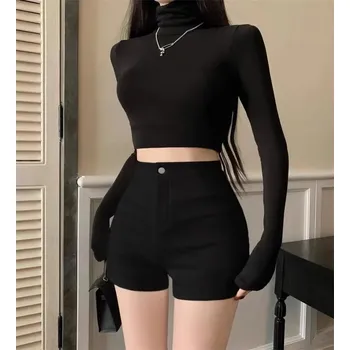 Dámské kraťasy Dámské krátké šortky s vysokým pasem elastické Barva: Černá, Velikost: M