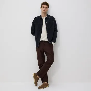 Pánské kalhoty Reserved - Rovné kalhoty z lnu - tmavě hnědá - YV373-89X - YV373-89X-L