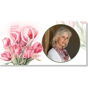 Personal Narozeninový banner s fotkou – Tulipánové 50. narozeniny Rozměr banner: 130 x 65 cm