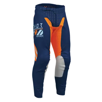 Moto kalhoty Motokrosové / enduro kalhoty THOR LAUNCHMODE FUTURA barva navy/oranžová (pro MX, ENDURO, volný střih kalhot, ve spodní části střihově uzpůsobeny pro umístění do botů)