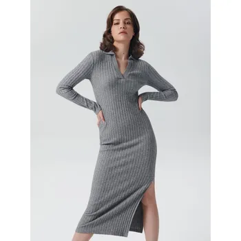 Dámské šaty Sinsay - Midi šaty s límečkem - šedá - 8317A-09M - 8317A-09M-XS