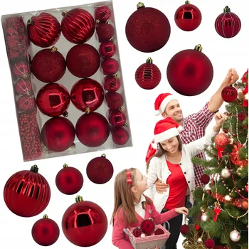 Vánoční dekorace Vánoční ozdoby sada 32 ks SADA NA VÁNOČNÍ STROMEK červená, dekorace