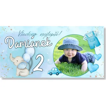 Party dekorace Personal Narozeninový banner s fotkou - Light blue Rozměr banner: 130 x 65 cm