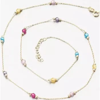 Náhrdelník Dámský náhrdelník žluté zlato 585 zirkon barevnými PKL25-007 délka 45 cm