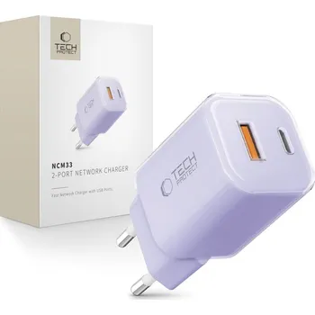 SÍŤOVÁ NABÍJEČKA TECH-PROTECT NCM33 2-PORT NETWORK CHARGER PD 33W / QC3.0 BABY PURPLE