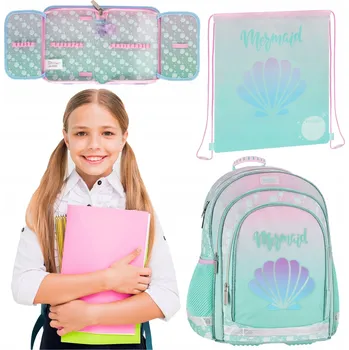 Set školních potřeb Wyprawka dla dziewczynki z plecakiem wyprawki do pierwszej klasy wyprawka do 2 klasy zestaw szkolny dziewczęcy wyprawka plecak piórnik worek wyprawki dla dziewczyn do podstawówki komplet syrena plecak komplety szkolne plecak z piórnikiem worek dla dziewcz