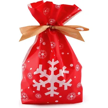 Vánoční dekorace Sáček s atlasovou stuhou vánoční 12x17,5 cm Varianta: 2 červená vločka, Balení: 5 ks 57991/147922/266418