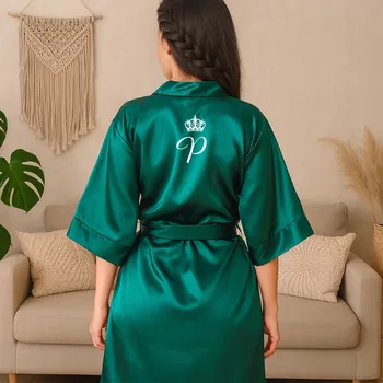Dámský erotický župan Saténový župánek s iniciálou ZELENÝ Velikost: XL