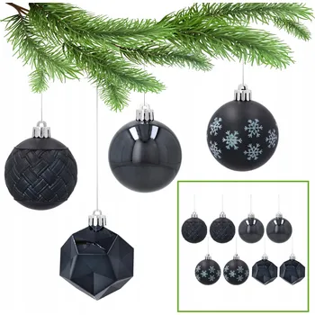 Vánoční dekorace Antracitové vánoční baňky na vánoční stromeček, sada koulí, vánoční ozdoby 6 cm, 8 ks