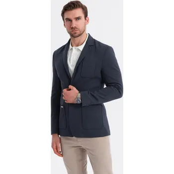 Pánská casual bunda Pánská bunda SLIM z jemně strukturovaného úpletu - tmavě modrá V3 OM-BLZB-0101 - XL