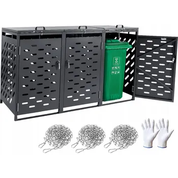 Zahradní úložný box Obudowa Kosza Na Śmieci 3x240L Stal Ocynkowana Solidny I Trwały Ciemnoszary