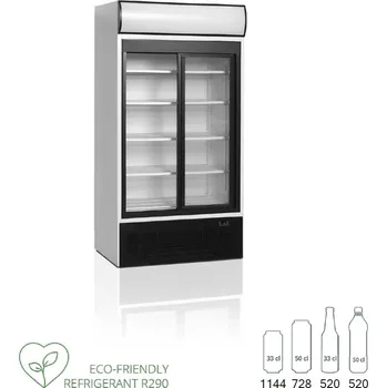 Lednice TEFCOLD FSC 1000 S | Prosklená Lednice 2-dveřová | posuvné dveře, š. 100 cm, 771 l, reklamní panel, Servis ČR